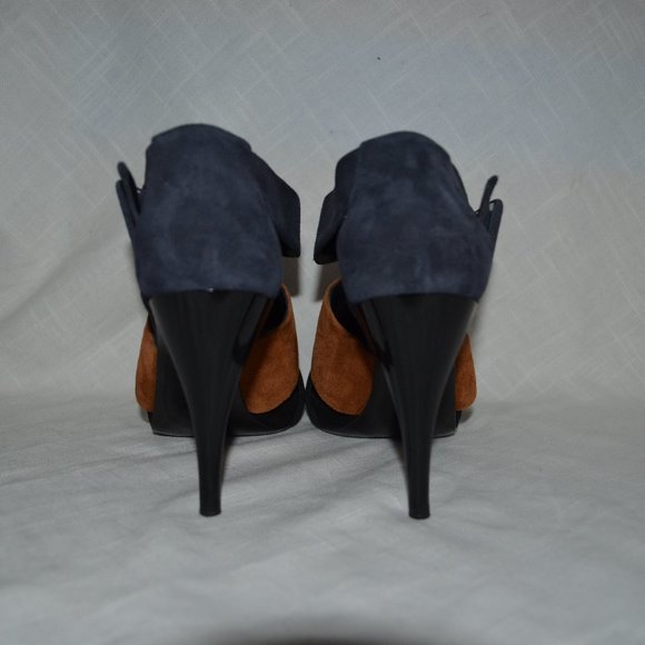 Sz 37 6.5 Pierre Hardy Navy Brown Suede Buckle Strap 4" Heels - Picture 6 of 9